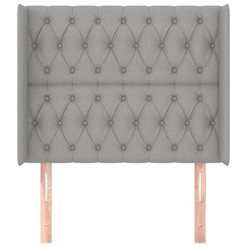 Tăblie de pat cu aripioare gri deschis 93x16x118/128 cm textil - Img 3