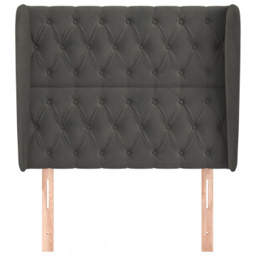 Tăblie de pat cu aripioare gri închis 103x23x118/128 cm catifea - Img 3