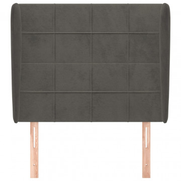 Tăblie de pat cu aripioare gri închis 103x23x118/128 cm catifea - Img 3