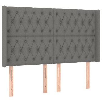 Tăblie de pat cu aripioare gri închis 147x16x118/128 cm textil - Img 2
