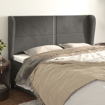 Tăblie de pat cu aripioare gri închis 183x23x118/128 cm catifea - Img 1