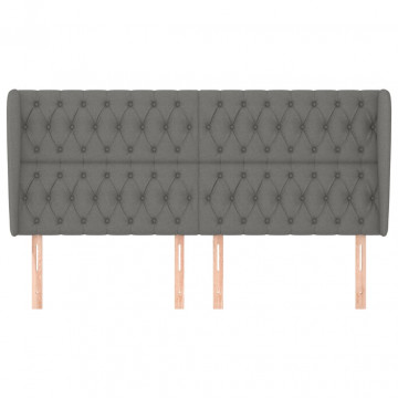 Tăblie de pat cu aripioare gri închis 183x23x118/128 cm textil - Img 3