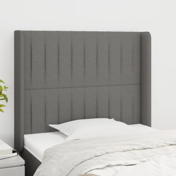 Tăblie de pat cu aripioare gri închis 93x16x118/128 cm textil - Img 1