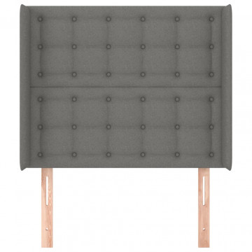 Tăblie de pat cu aripioare gri închis 93x16x118/128 cm textil - Img 3