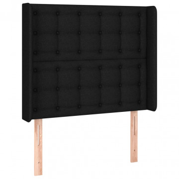Tăblie de pat cu aripioare, negru, 103x16x118/128 cm, textil - Img 2