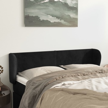 Tăblie de pat cu aripioare negru 147x23x78/88 cm catifea - Img 1