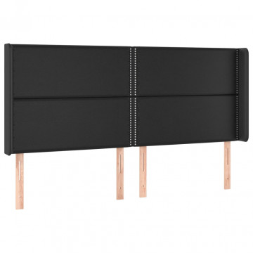 Tăblie de pat cu aripioare, negru, 183x16x118/128 cm, piele eco - Img 2