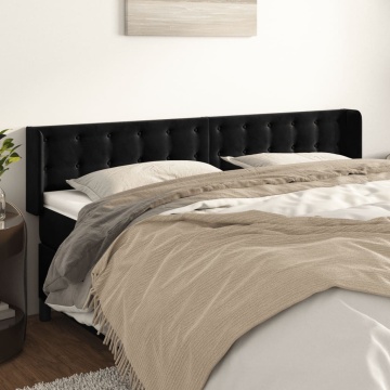Tăblie de pat cu aripioare negru 203x16x78/88 cm catifea - Img 1