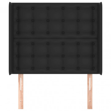 Tăblie de pat cu aripioare, negru, 93x16x118/128 cm, piele eco - Img 3