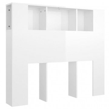 Tăblie de pat cu dulap, alb extralucios, 120x18,5x104,5 cm - Img 2