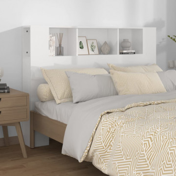Tăblie de pat cu dulap, alb extralucios, 140x18,5x104,5 cm - Img 1