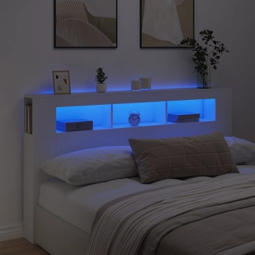 Tăblie de pat cu LED, alb, 180x18,5x103,5 cm, lemn - Img 1