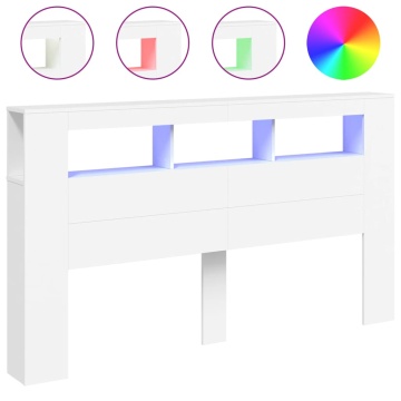 Tăblie de pat cu LED, alb, 180x18,5x103,5 cm, lemn - Img 2