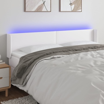 Tăblie de pat cu LED, alb, 183x16x78/88 cm, piele ecologică - Img 1