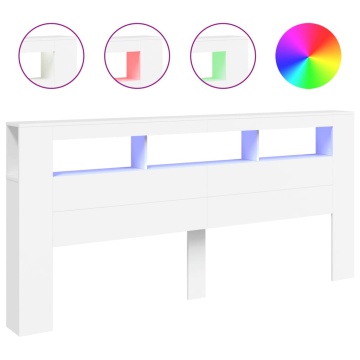 Tăblie de pat cu LED, alb, 220x18,5x103,5 cm, lemn - Img 2