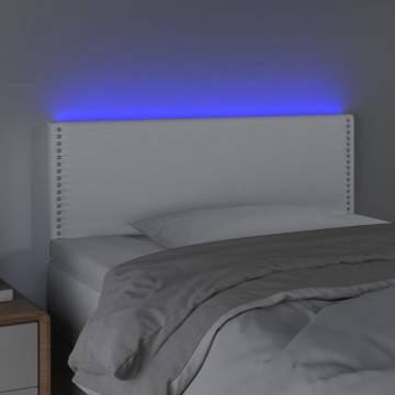 Tăblie de pat cu LED, alb, 90x5x78/88 cm, piele ecologică - Img 3