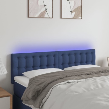 Tăblie de pat cu LED, albastru, 144x5x78/88 cm, textil - Img 1