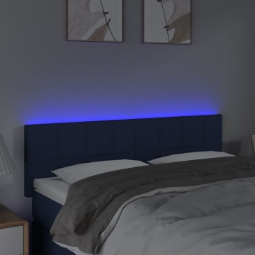 Tăblie de pat cu LED, albastru, 144x5x78/88 cm, textil - Img 3