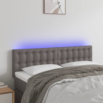 Tăblie de pat cu LED, gri, 144x5x78/88 cm, piele ecologică - Img 1