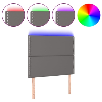 Tăblie de pat cu LED, gri, 90x5x118/128 cm, piele ecologică - Img 2