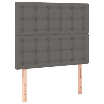 Tăblie de pat cu LED, gri, 90x5x118/128 cm, piele ecologică - Img 4