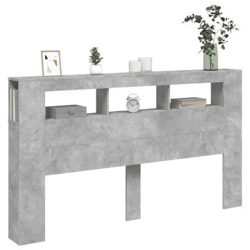 Tăblie de pat cu LED, gri beton, 180x18,5x103,5 cm, lemn - Img 8