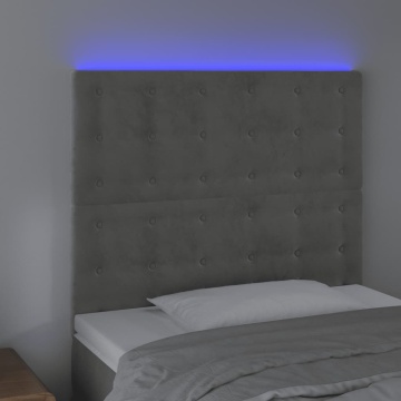 Tăblie de pat cu LED, gri deschis, 100x5x118/128 cm, catifea - Img 3