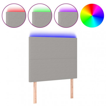 Tăblie de pat cu LED, gri deschis, 100x5x118/128 cm, textil - Img 2