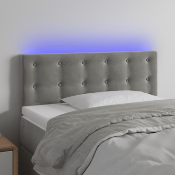 Tăblie de pat cu LED, gri deschis, 100x5x78/88 cm, catifea - Img 1