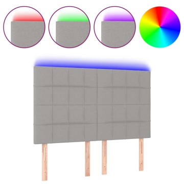 Tăblie de pat cu LED, gri deschis, 144x5x118/128 cm, textil - Img 2