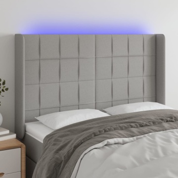 Tăblie de pat cu LED, gri deschis, 147x16x118/128 cm, textil - Img 1