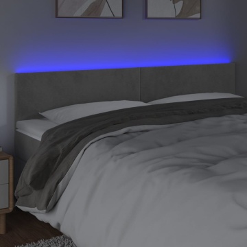 Tăblie de pat cu LED, gri deschis, 160x5x78/88 cm, catifea - Img 3