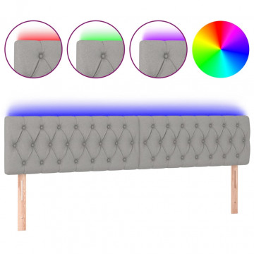 Tăblie de pat cu LED, gri deschis, 200x7x78/88 cm, textil - Img 2
