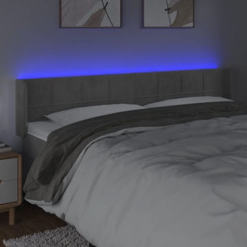 Tăblie de pat cu LED, gri deschis, 203x16x78/88 cm, catifea - Img 4