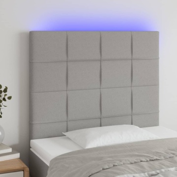 Tăblie de pat cu LED, gri deschis, 80x5x118/128 cm, textil - Img 1