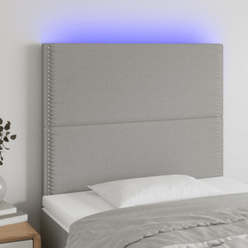 Tăblie de pat cu LED, gri deschis, 90x5x118/128 cm, textil - Img 1