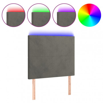 Tăblie de pat cu LED, gri închis, 100x5x118/128 cm, textil - Img 2