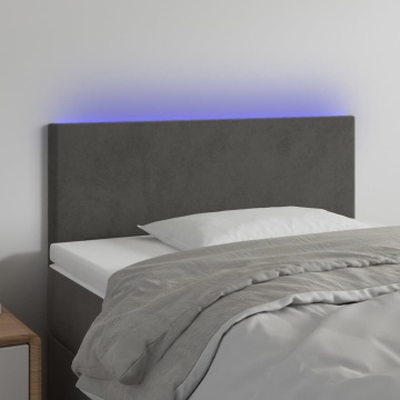 Tăblie de pat cu LED, gri închis, 100x5x78/88 cm, catifea - Img 1