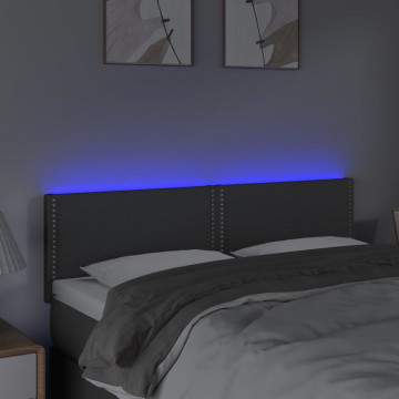 Tăblie de pat cu LED, gri închis, 144x5x78/88 cm, textil - Img 3