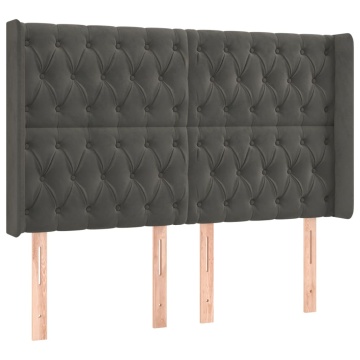 Tăblie de pat cu LED, gri închis, 147x16x118/128 cm, catifea - Img 3