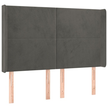 Tăblie de pat cu LED, gri închis, 147x16x118/128 cm, catifea - Img 3