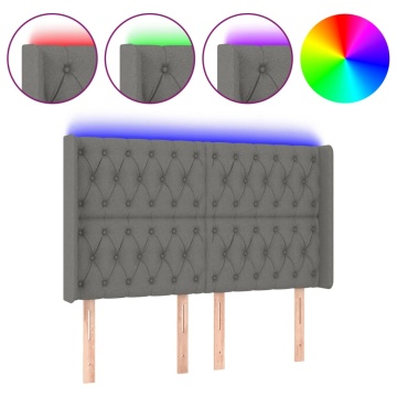 Tăblie de pat cu LED, gri închis, 147x16x118/128 cm, textil - Img 2