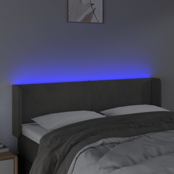 Tăblie de pat cu LED, gri închis, 147x16x78/88 cm, catifea - Img 4