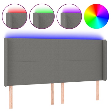 Tăblie de pat cu LED, gri închis, 163x16x118/128 cm, textil - Img 2