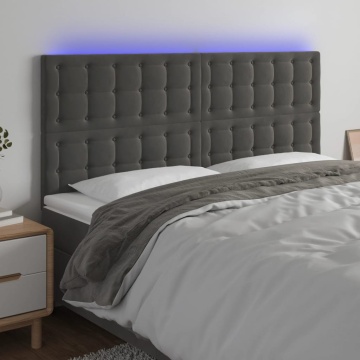 Tăblie de pat cu LED, gri închis, 180x5x118/128 cm, catifea - Img 1