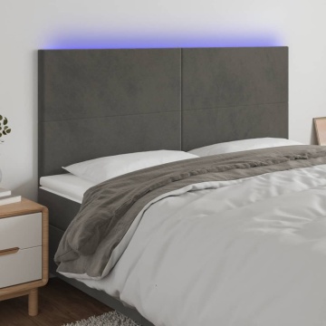Tăblie de pat cu LED, gri închis, 180x5x118/128 cm, catifea - Img 1