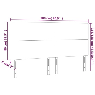 Tăblie de pat cu LED, gri închis, 180x5x118/128 cm, catifea - Img 5