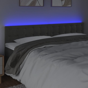Tăblie de pat cu LED, gri închis, 180x5x78/88 cm, catifea - Img 3