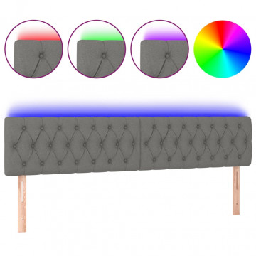 Tăblie de pat cu LED, gri închis, 180x7x78/88 cm, textil - Img 2