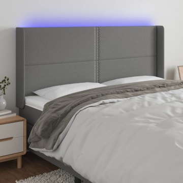 Tăblie de pat cu LED, gri închis, 183x16x118/128 cm, textil - Img 1
